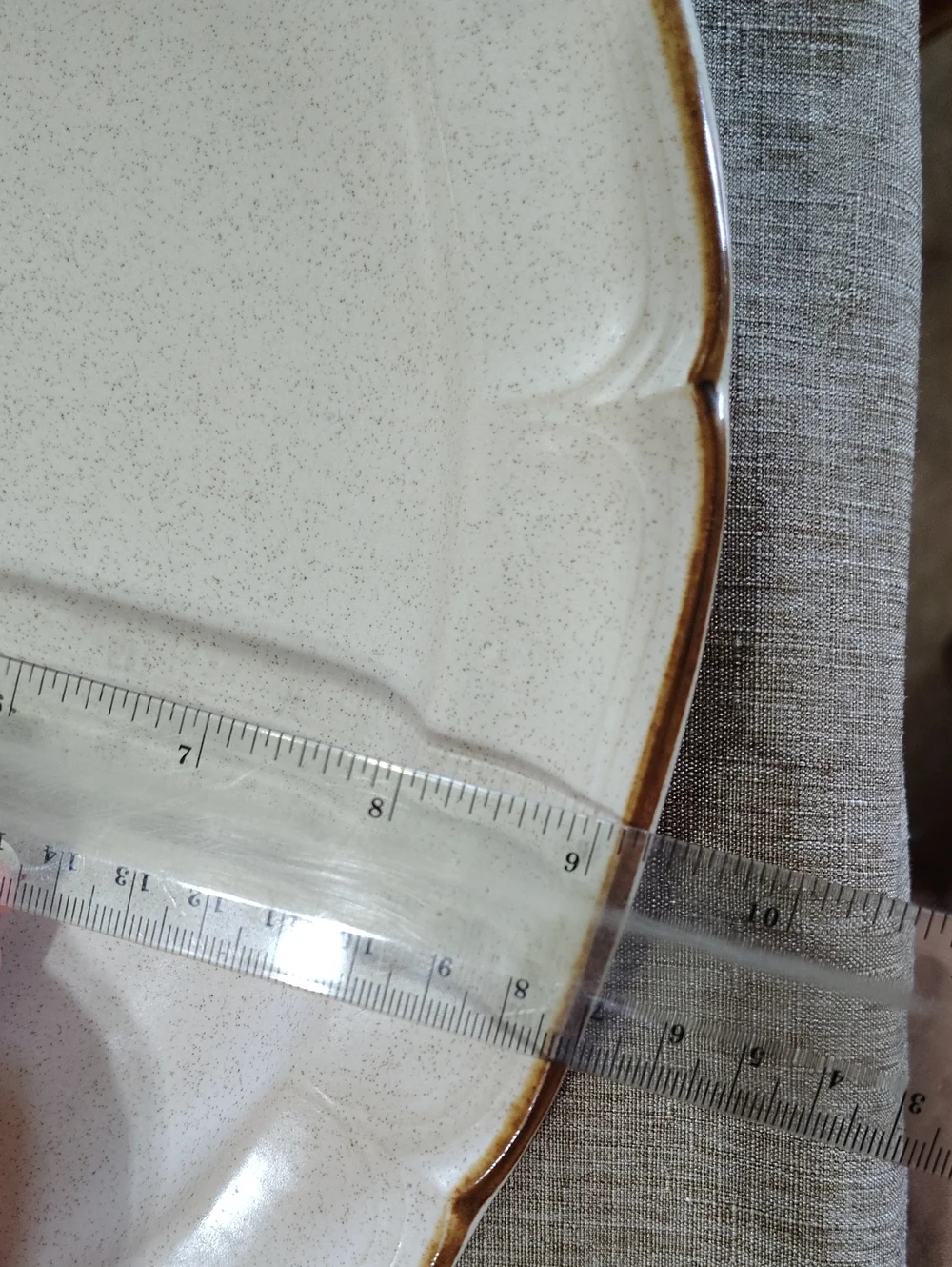 Baroque By Hearthside Neutral Speckle Stoneware Serving Platter with Brown Rim
